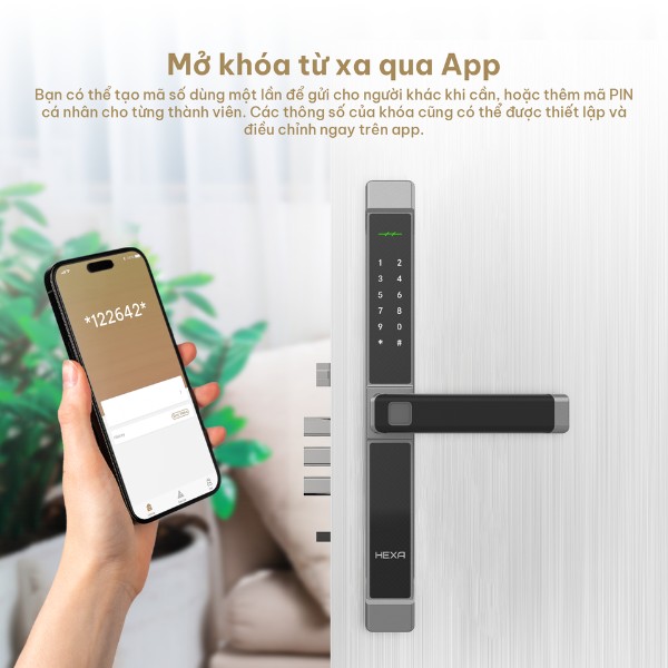 Khóa vân tay Hexa A100 cho cửa nhôm