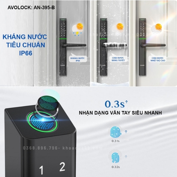 Khóa cửa nhôm vân tay Avolock AN 395