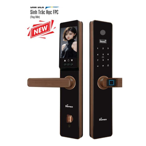Khoá cửa vân tay thông minh có camera Demax EL-C626 đồng đỏ camera - Khoá cửa vân tay Demax chính hãng giá tốt