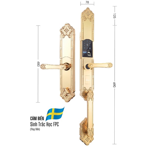 Khoá cửa vân tay đại sảnh slim Demax EL819 mạ vàng 24K (slim)
