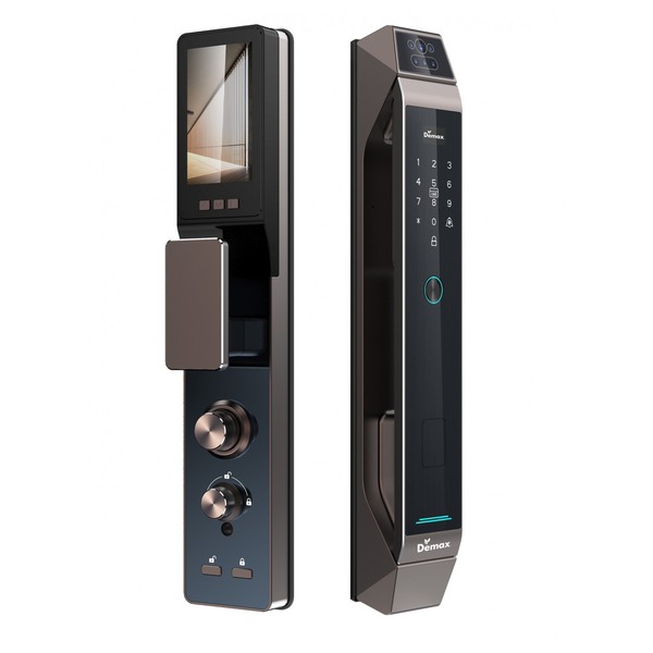 Khoá cửa nhận diện khuôn mặt 3D Face ID cao cấp Demax EL968 xám CNC Face ID 3D