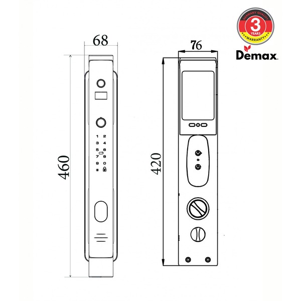 Khoá cửa nhận diện khuôn mặt 3D mở tự động Demax SL868 champagne mở tự động