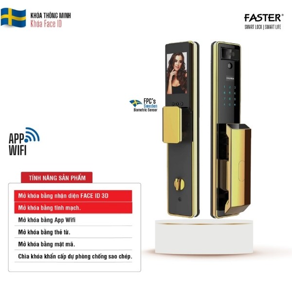 Khóa cửa vân tay Faster tĩnh mạch FS029 24K Face ID