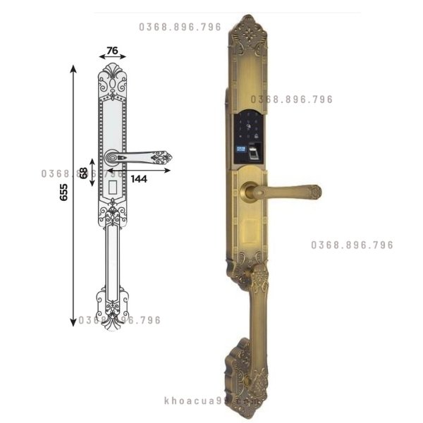 Khóa cửa vân tay đại sảnh tân cổ điển Hubert HBDS77 GREEN