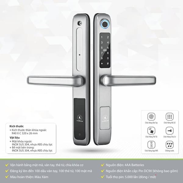 Khóa cửa nhôm vân tay cao cấp Kassler KL-599