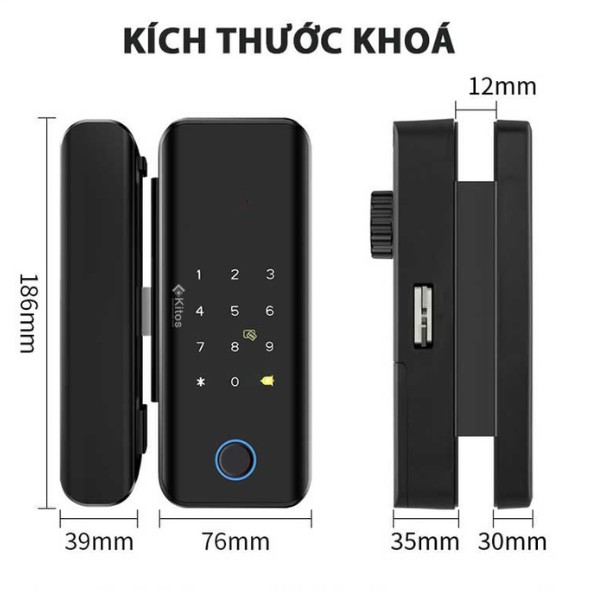 Khóa cửa kính cường lực Kitos KT GL30 PRO