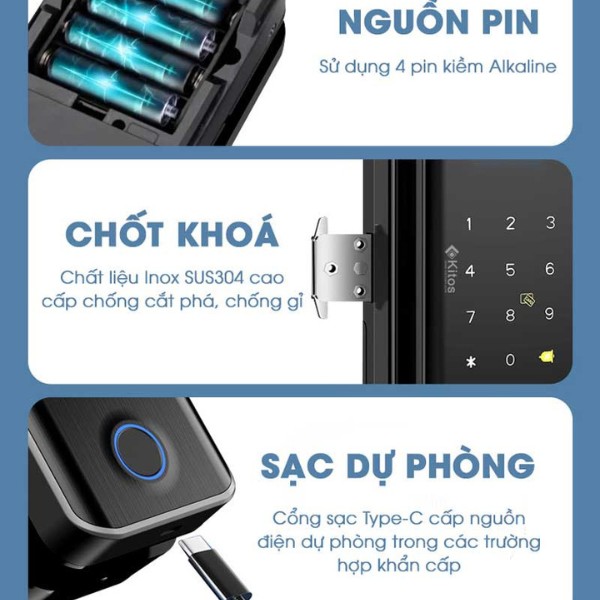 Khóa cửa kính cường lực Kitos KT GL30 PRO